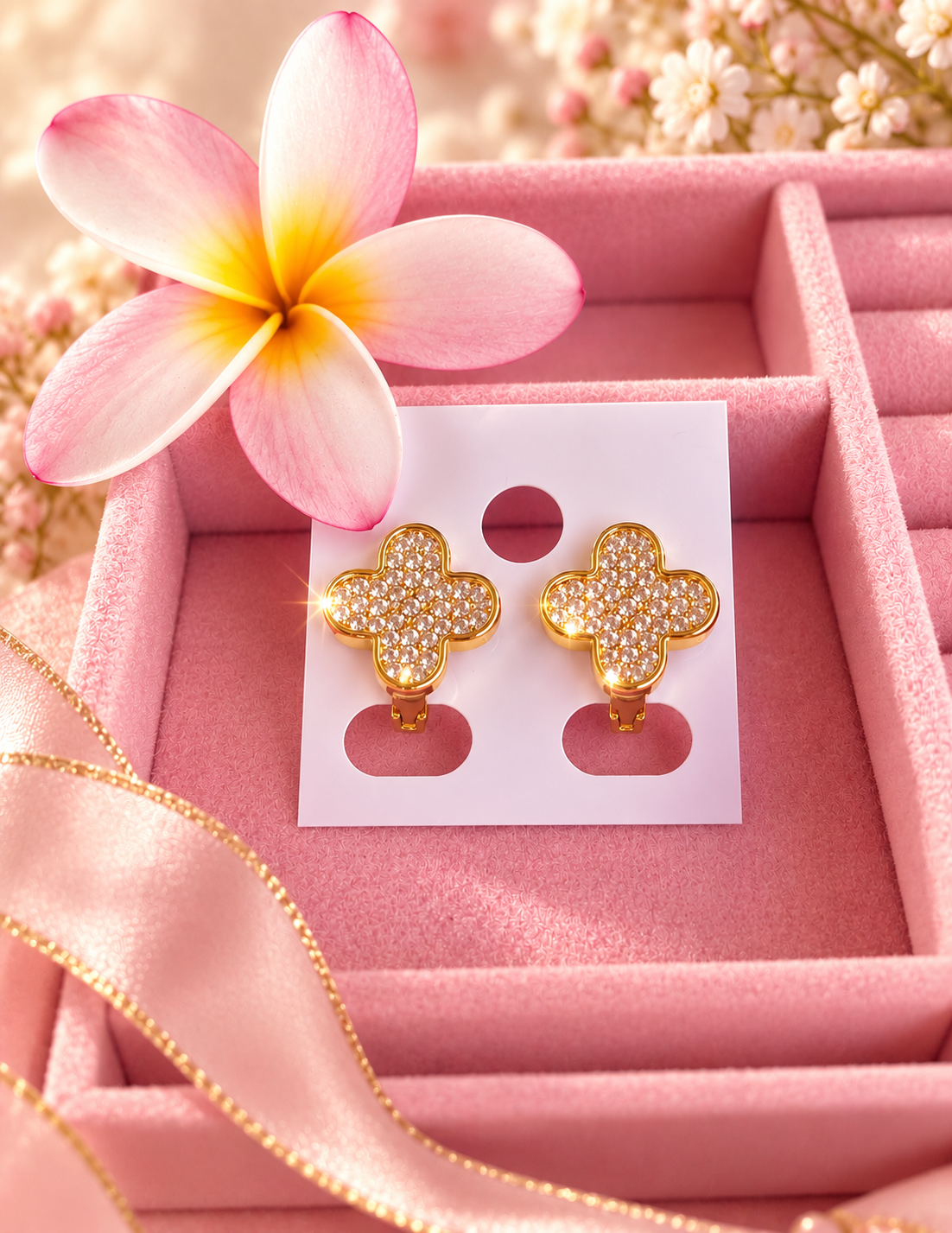 Gold Crystal Clover Earings